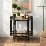 Amelia Rattan Bar Cart with Shelf - Image 2