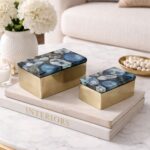 Ava Gold Metal and Agate Box, Set of 2 - Image 2