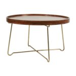Aria Round Solid Mango Wood Tray Top Coffee Table with Gold Iron Legs