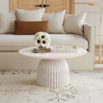 Clara Solid Mango Wood Coffee Table with Scalloped Base - Image 2