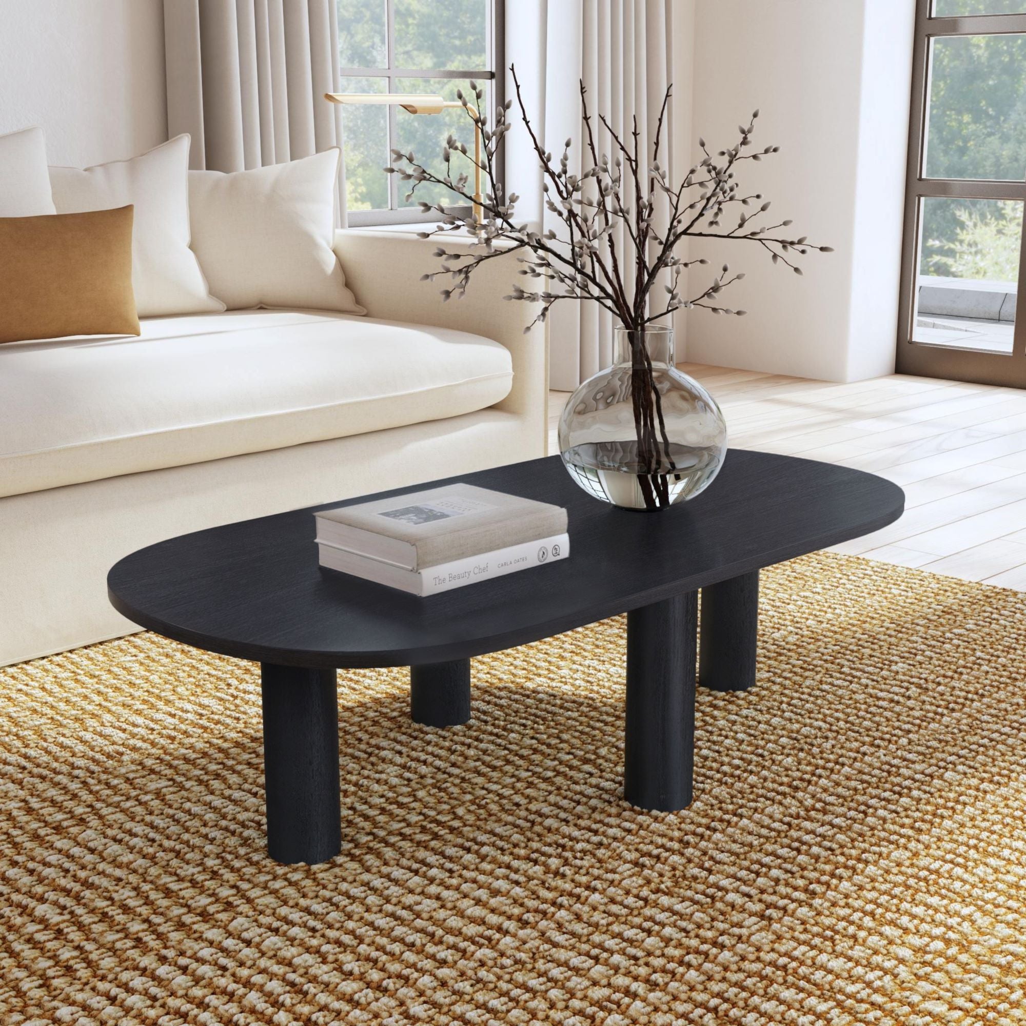 CT-329150-BK-002-ALL3D Kali Oval Solid Wood Coffee Table with Round Turned Legs - Image 1