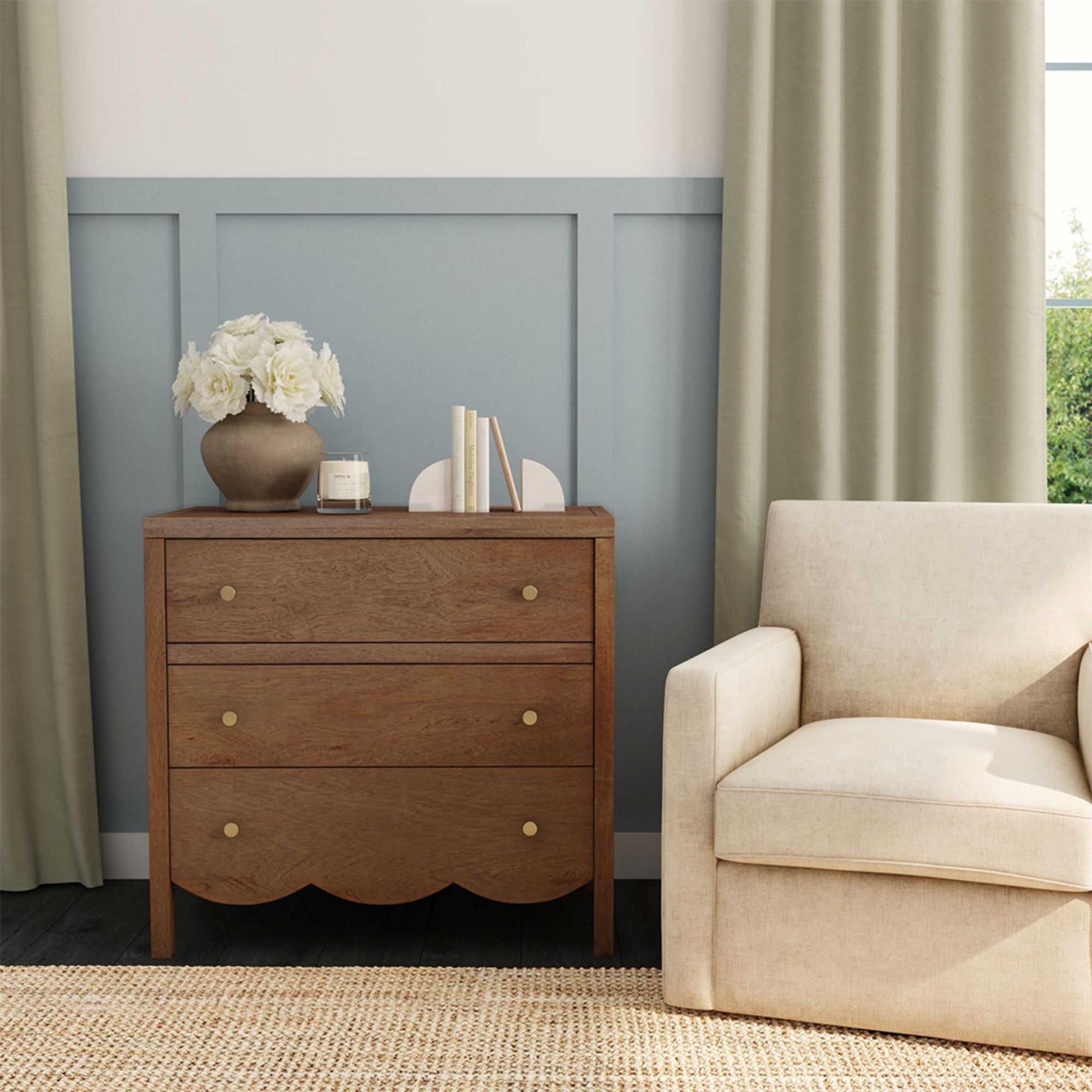 DR-68848-MBV-003-ALL3D Morrowind Scalloped Solid Wood 3-Drawer Dresser - Image 1
