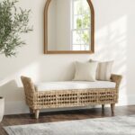 Francine Woven Banana Leaf Upholstered Double Bench - Image 2