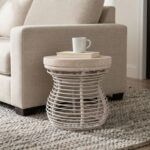Hannah Woven Raffia and Munggur Wood Side Table - Image 5