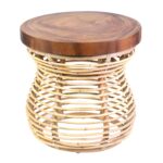 Hannah Woven Raffia and Munggur Wood Side Table