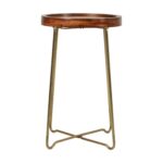 Aria Solid Mango Wood Tray Top Side Table with Brass Legs - Image 3
