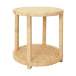 Camila Round Handwoven Rattan Side Table with Shelf - Image 2