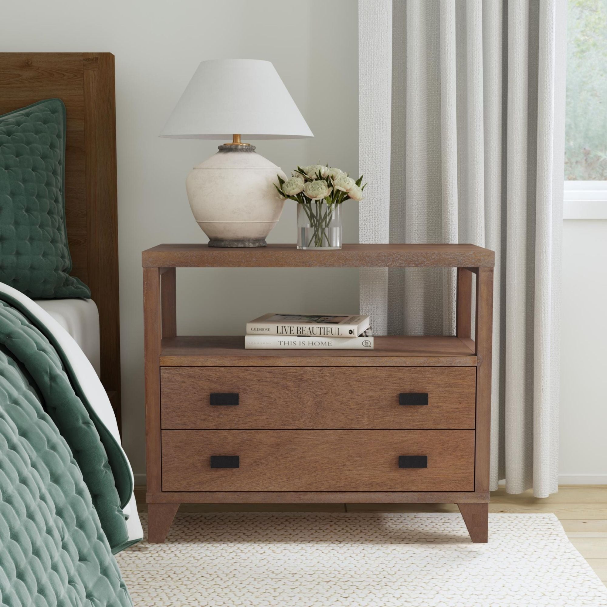 ST-68501-MBV-002-ALL3D Ezra Solid Wood 2-Drawer Nightstand - Image 1