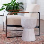 Olivia Carved Teak Wood Pedestal Accent Table - Image 2