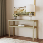 Riley Rectangular Raffia Wrapped Console Table with Shelf - Image 2